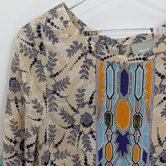 Maeve Sidney Button Back Silk Patterned Top Blouse - Picture 3 of 9